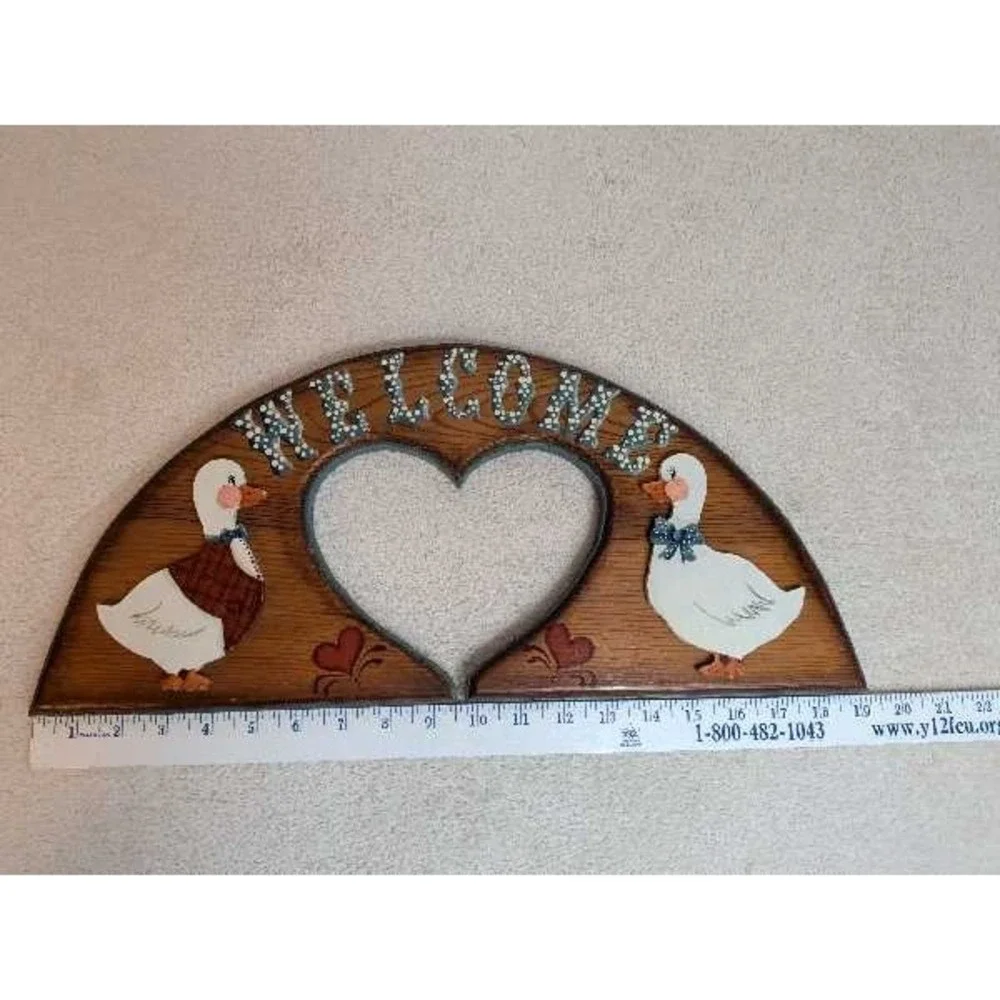 Vintage Country Welcome Sign Ducks Heart Arch Wall Hanging Rustic Decor